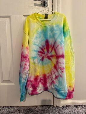 Tie-Dye Spiral Crewneck Sweatshirt - Yellow, Blue, Pink